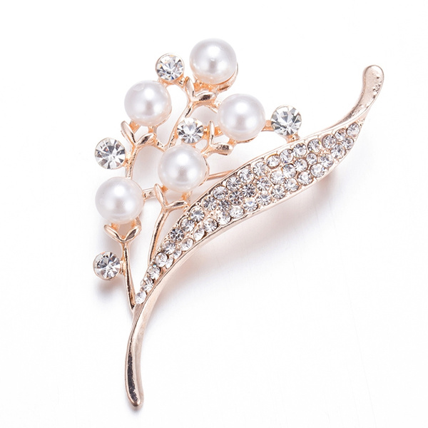 Spring Fashion Pearl Brooch Elegant Crystal Rhinestone Brooch Pins For Women  Girl Weddings Jewelry